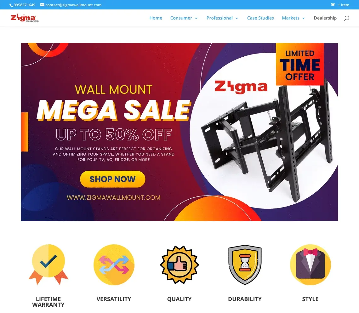 Zigma Wall Mount – Custom Website Design by FastestRank