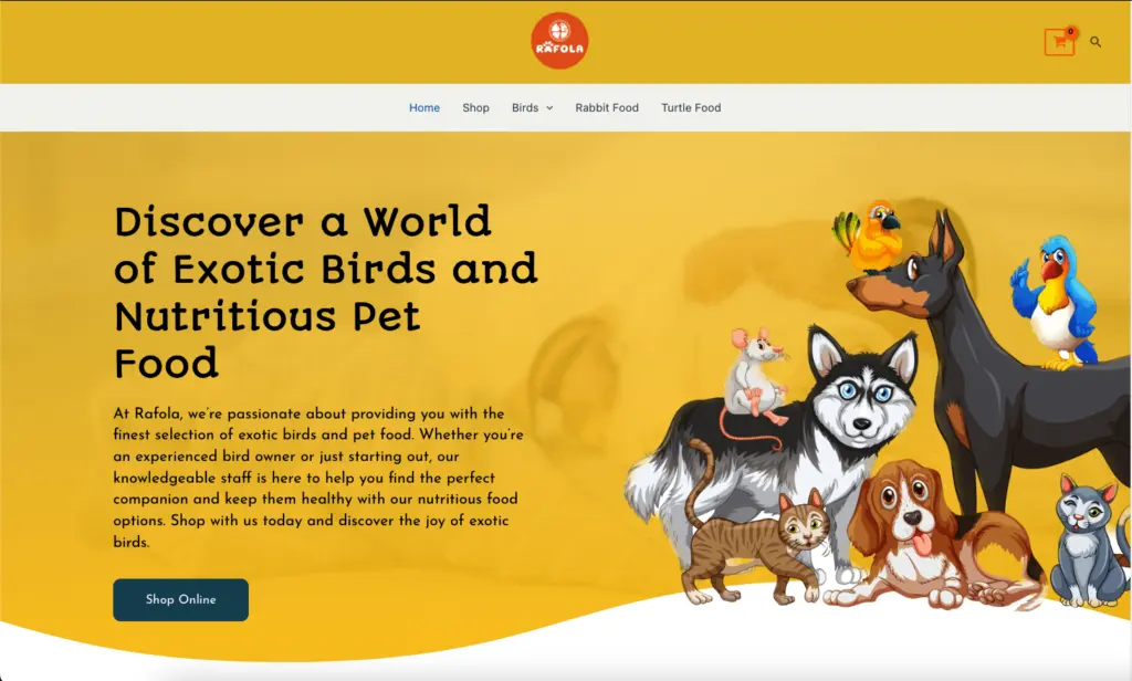 Rafola.in: A Colorful and Engaging E-Commerce Website for Exotic Pet Food